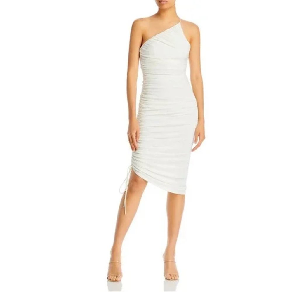 New Cinq A Sept Brynn Ruched One Shoulder Dress In Ivory Size 0